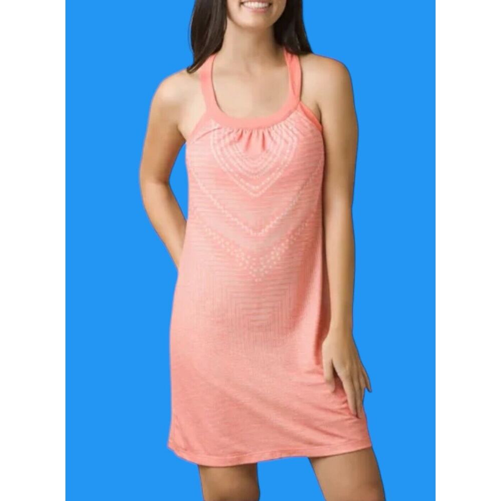 prAna Cantine Women’s Stretch Jersey Activewear Dress Peach Orange Shelf Bra New